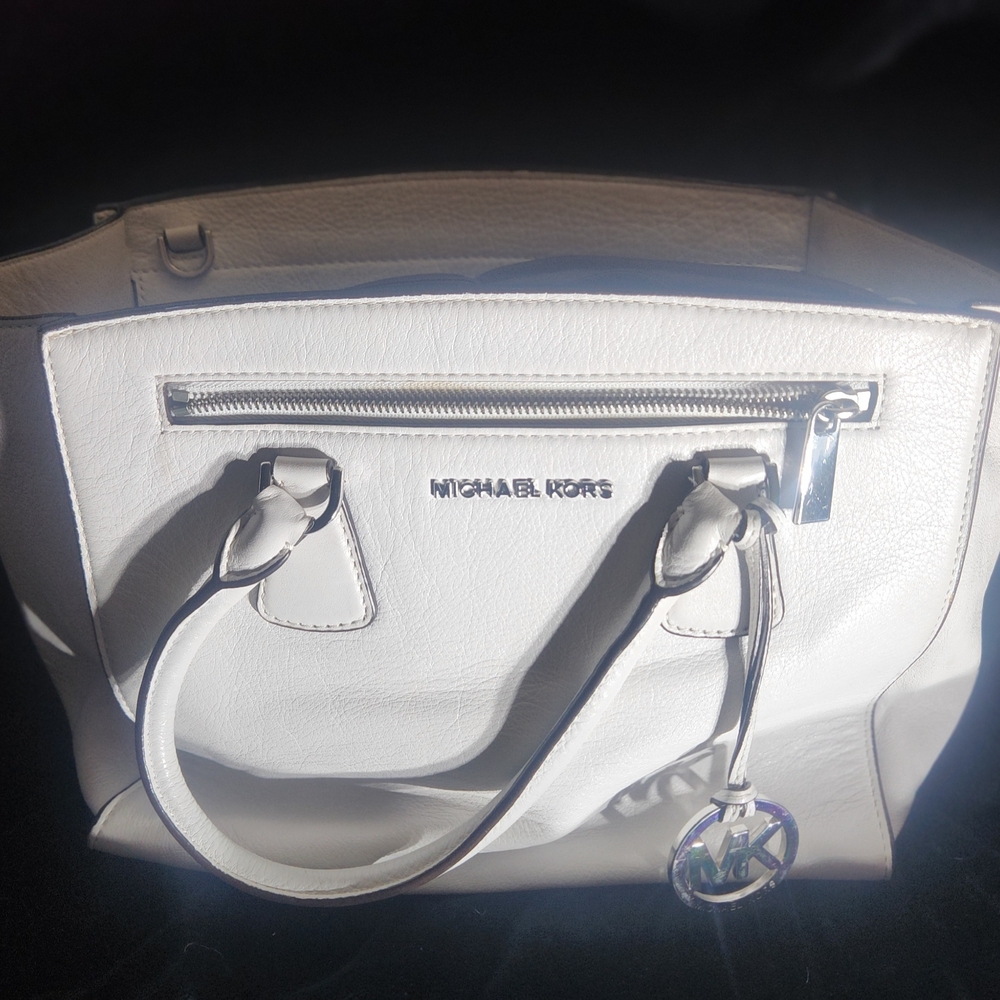 Michael Kors White Leather Satchel with Silver Hardware